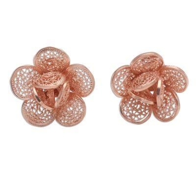 Flowery Love,'Hand Made Rose Gold Plated Flower Button Earrings'