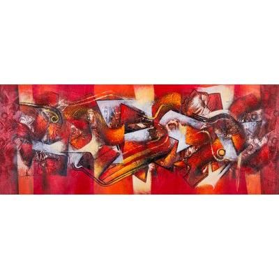 Huancabamba Bird in Flight,'Unique Abstract Oil Painting in Red from Peru'