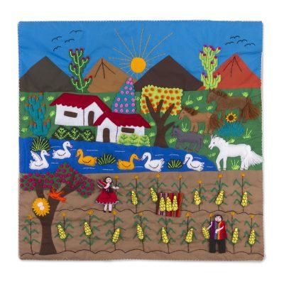 Corn Harvest,'Hand Crafted Arpillera Folk Art Wall Hanging'