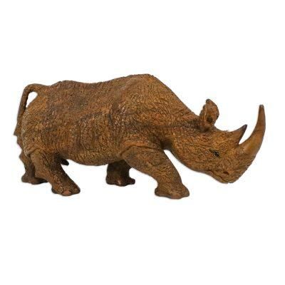 Rhino on the Move,'Rhinoceros Sculpture Hand Carved from Raintree Wood'
