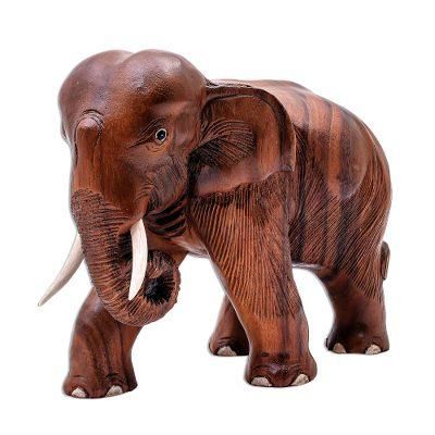 Gentle Elephant,'Hand Carved Raintree Wood Elephant Statuette'