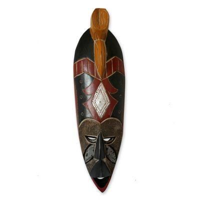 Ghanaian wood mask, 'Fisherman's Luck' - Hand Carved Wood Wall Mask