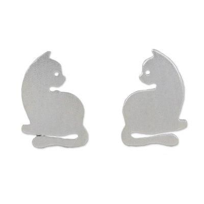 Leisurely Felines,'Sterling Silver Cat Stud Earrings from Thailand'