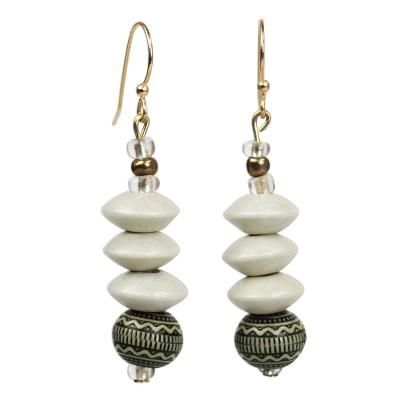 African Innocence,'Wood and Recycled Plastic Beaded Dangle Earrings from Ghana'