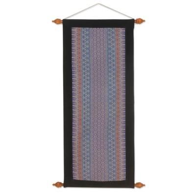Cotton wall hanging, 'Enchanted Purple Garden'