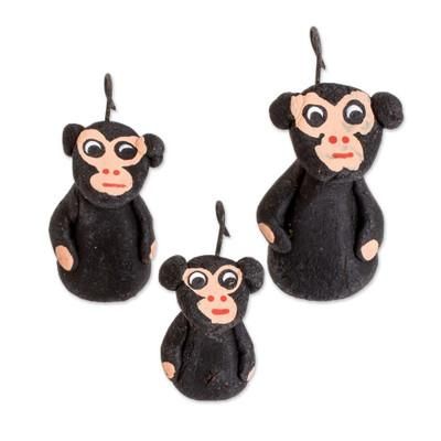 'Set of 3 Hand-painted Black Monkey-themed Ceramic Figurines'