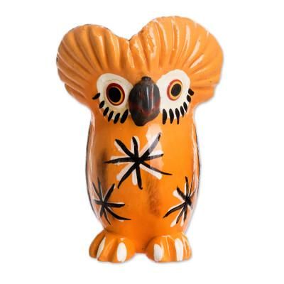 'Owl-shaped Yellow Ceramic Figurine Handcrafted in Guatemala'