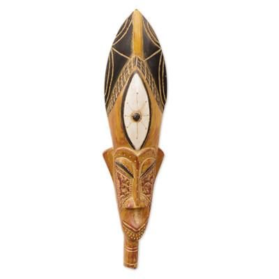 Amahle,'Hand-Painted African Sese Wood Mask with Brass and Aluminum'
