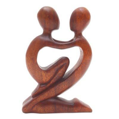 Wood sculpture, 'True Love' - Original Romantic Wood Sculpture