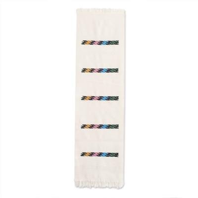 Alabaster Rainbow,'Woven Colorful Cotton Table Runner in an Alabaster Base Hue'