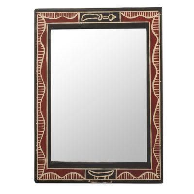 Akofena II,'Handmade Red and Black Wood Wall Mirror from West Africa'