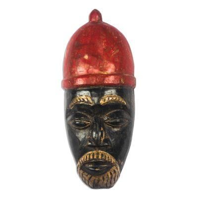 Igwe Crown,'African Wood Mask of a King with a Red Crown from Ghana'