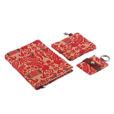 'Leather-Accented Cotton Jacquard Journal Pouch Keychain Set'