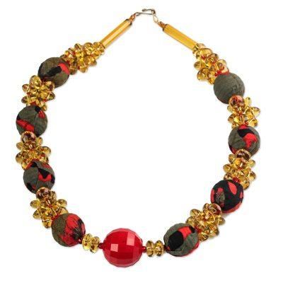 Lady in Red,'Recycled Plastic and Cotton Beaded Necklace in Red'