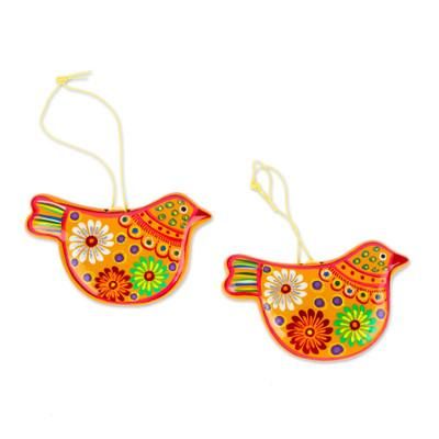 Marigold Dove,'2 Yellow Floral Ceramic Peace Dove Ornaments Crafted by Hand'