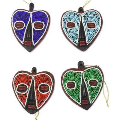 Eternal Love,'Heart-Shaped Sese Wood Holiday Ornaments (Set of 4)'