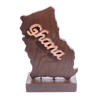 Beloved Ghana,'Handcrafted Polished Ebony Wood Sculpture of Ghana's Map'