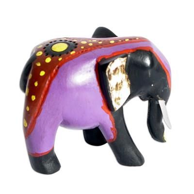 'Hand-Painted Iris and Black Elephant Sese Wood Figurine'