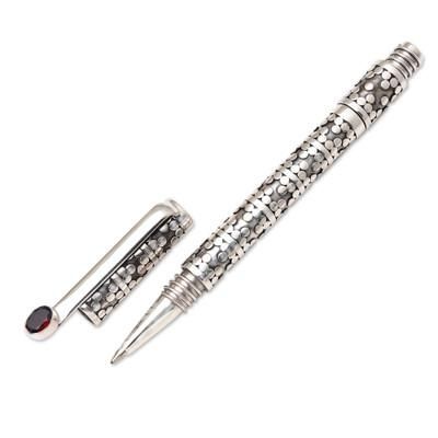 Secret Code,'Modern Handmade Sterling and Garnet Ballpoint Pen'