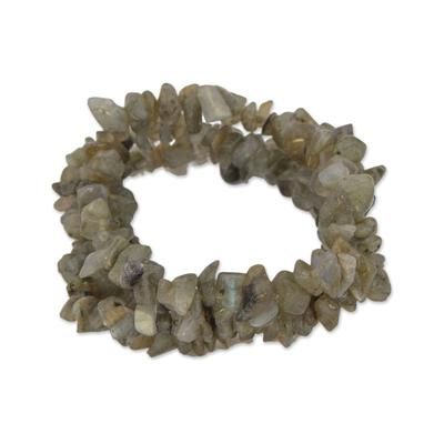 Earthy Trio,'Labradorite Chip Beaded Stretch Bracelets (Set of 3)'