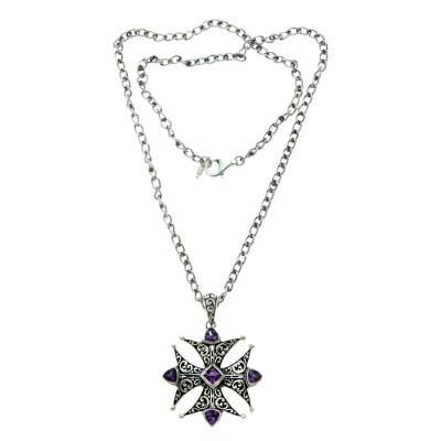Amethyst pendant necklace, 'Maltese Cross'