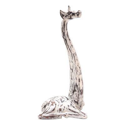 Darling Giraffe,'White Albesia Wood Giraffe Statuette'