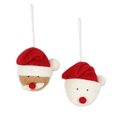 Santa Face,'Hand Crafted Wool Felt Santa Face Ornaments (Pair)'