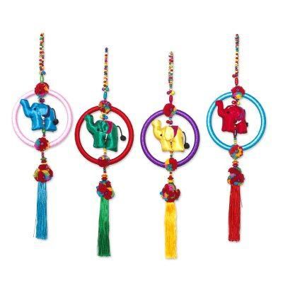 Elephant Rainbow,'Colorful Cotton Blend Elephant Ornaments (Set of 4)'