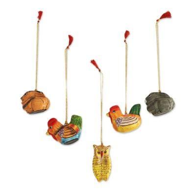 Animal Harmony,'Five Animal-Themed Papier Mache Ornaments from India'