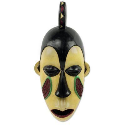 Yoruba Pride,'African Yoruba Tribe Hand Crafted Yellow Wood Wall Mask'