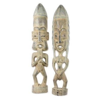 Awarefoo,'Pair of Male and Female Handmade Wood Statuettes from Ghana'