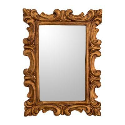 Elegant Duchy,'Curl Motif Conacaste Wood Wall Mirror from Guatemala'