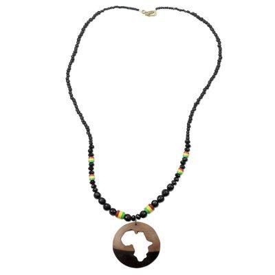 African World,'Ebony Wood and Recycled Glass Africa Necklace from Ghana'