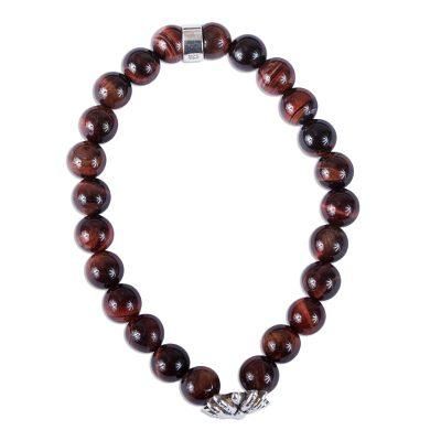 Red Succulent Agave,'Taxco Red Tiger's Eye Beaded Stretch Bracelet from Mexico'