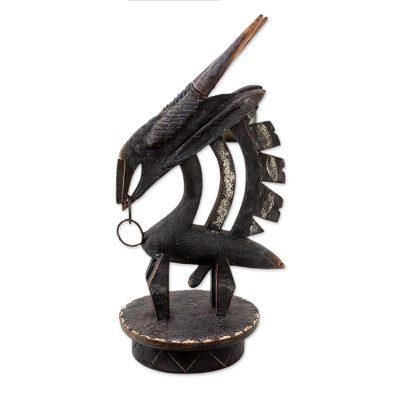 Wild Bambara,'Hand Carved Sese Wood and Iron Antelope Sculpture'