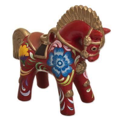 Red Pucara Horse,'Hand Painted Ceramic Pucara Horse Figurine from Peru'