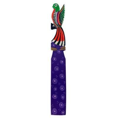 Reading Quetzal,'Handmade Multicolor Copal Wood Bookmark with Mexican Quetzal'