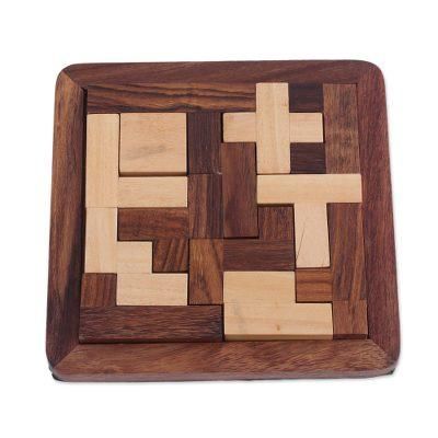 Mental Challenge,'Handcrafted Wood Puzzle in Brown and Beige from India'