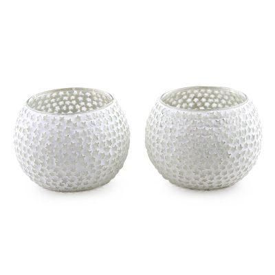 Festive Stars,'White Star Glass Mosaic Tealight Holders (Pair)'