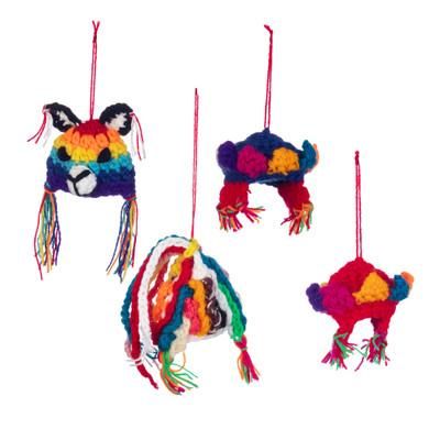 Rainbow Andean Tradition,'Crocheted Andean Ornaments with Rainbow Hats (Set of 4)'
