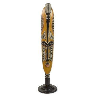 Beauty and Love,'Handcrafted Cedar Wood African Mask on Stand from Ghana'