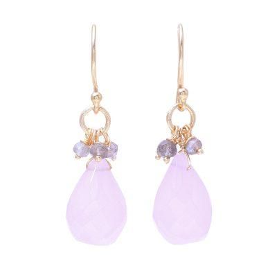 Glittering Pink Drops,'22k Gold Plated Rose Quartz and Labradorite Dangle Earrings'