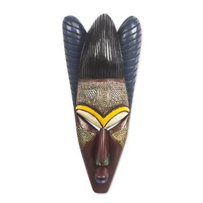 Agbeko,'Sese Wood and Aluminum Plated African Mask'