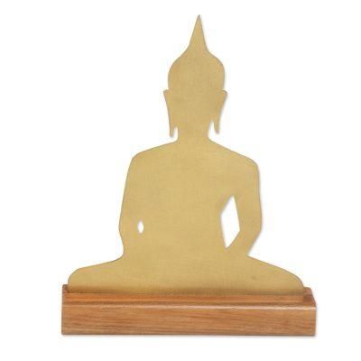 Sitting Buddha,'Brass Meditating Buddha Sculpture on Wood Base'