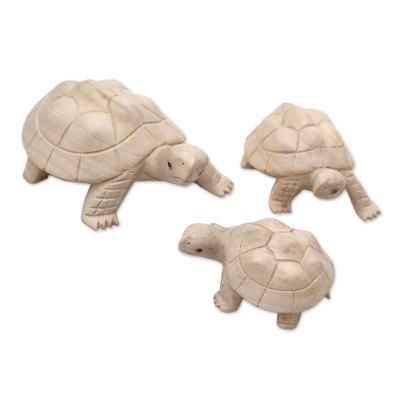 Terrapin Trio,'Three Hand Carved Terrapin Turtle Wood Statuettes from Bali'