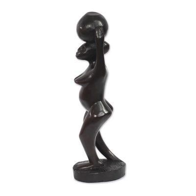 Nea Oko Nsu,'Black Sese Wood Sculpture of a Woman with a Pot from Ghana'