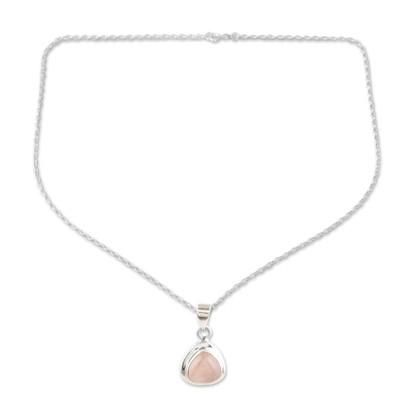 Love Realm,'Polished Sterling Silver Pendant Necklace with Rose Quartz'