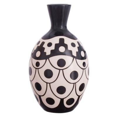 Desert Stair,'Black and Ivory Chulucanas Ceramic Decorative Vase from Peru'