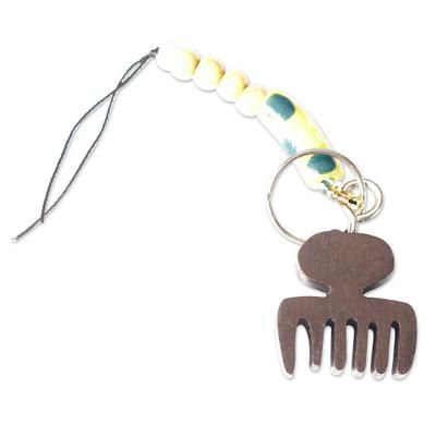 Queen's Amulet,'Handcrafted Ebony Wood Comb Key Chain from Ghana'