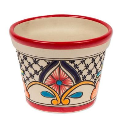 'Talavera-Style Ceramic Flower Pot (4.7 Inch Diameter)'